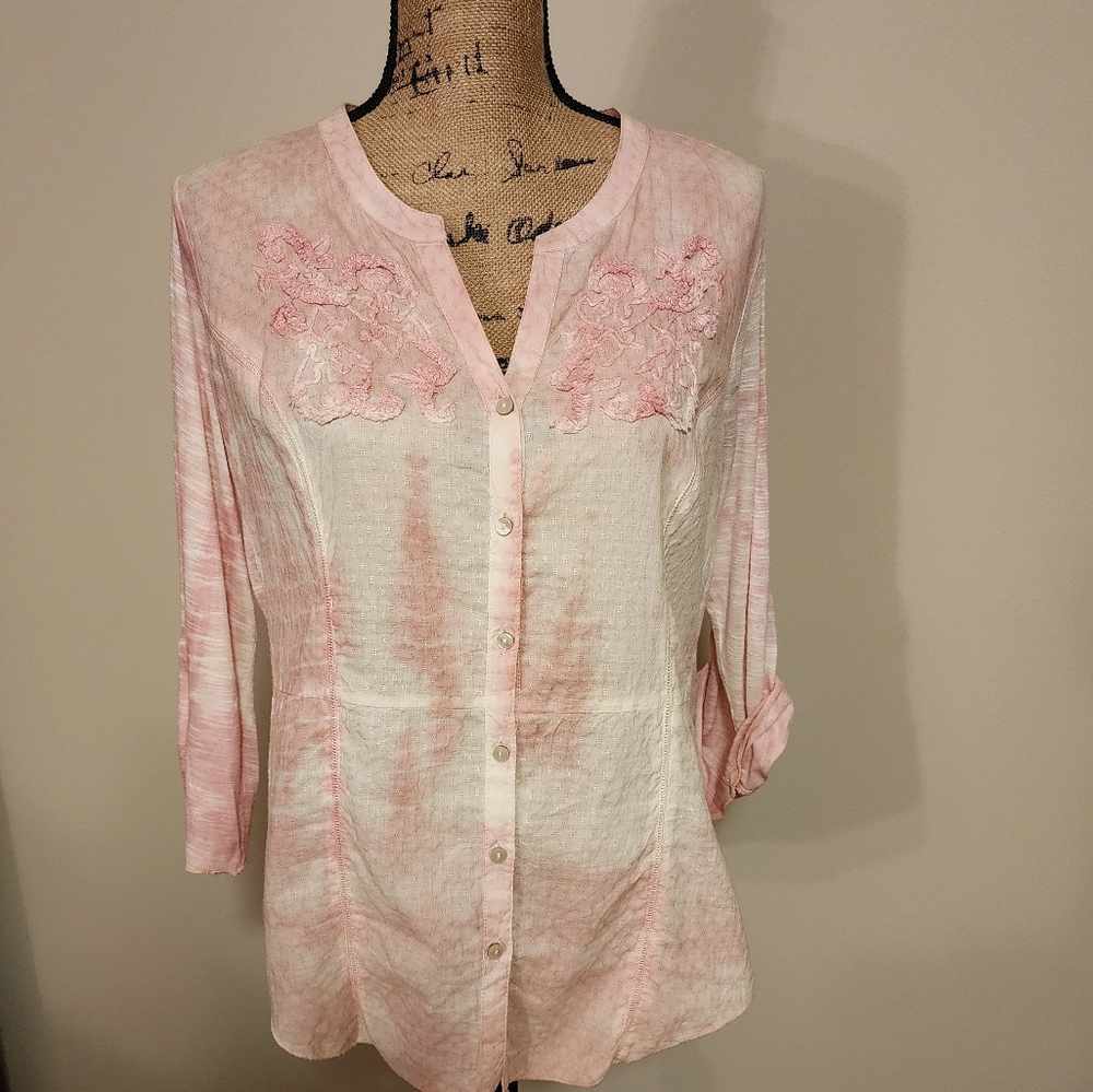 Pink cotton embroidered shirt,  size S